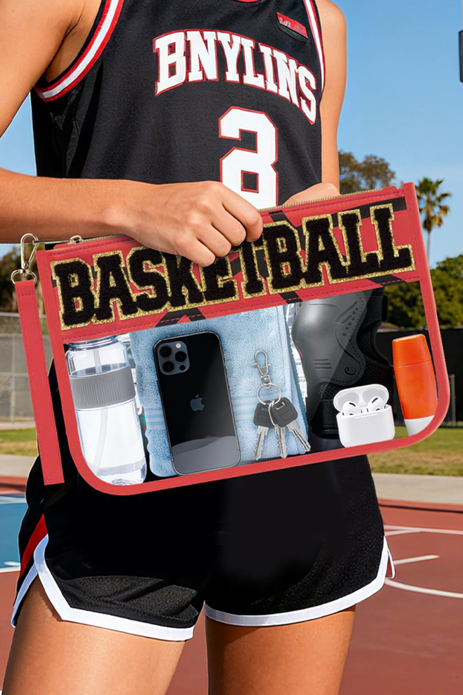 Brown BASEBALL Chenille Letter Patch Game Day Stadium Clear PVC Cosmetic Bag - Image 10