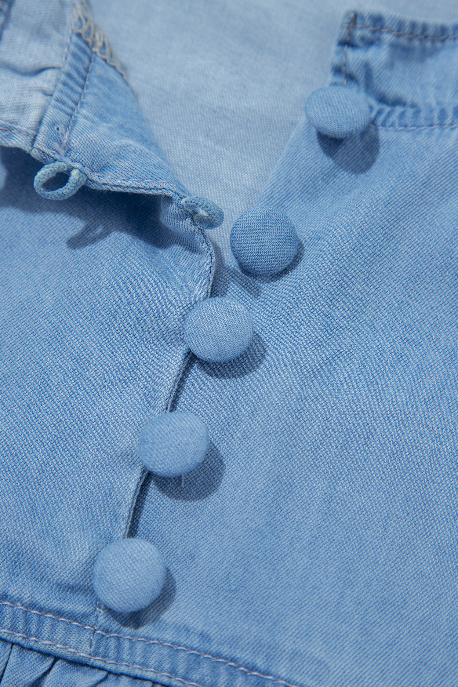 Beau Blue Western Ruffle V Neck Long Sleeve Chambray Blouse - Image 11