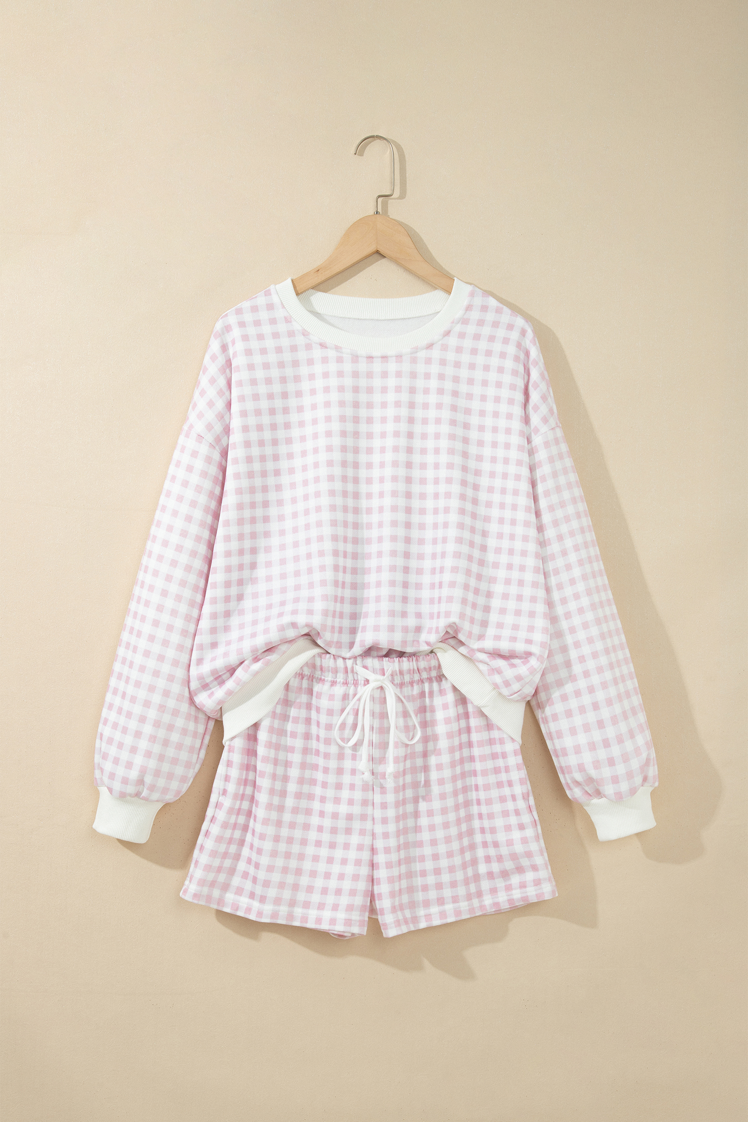Yellow Plaid Baggy Pullover Drawstring Casual Shorts 2pcs Outfit - Imagen 4