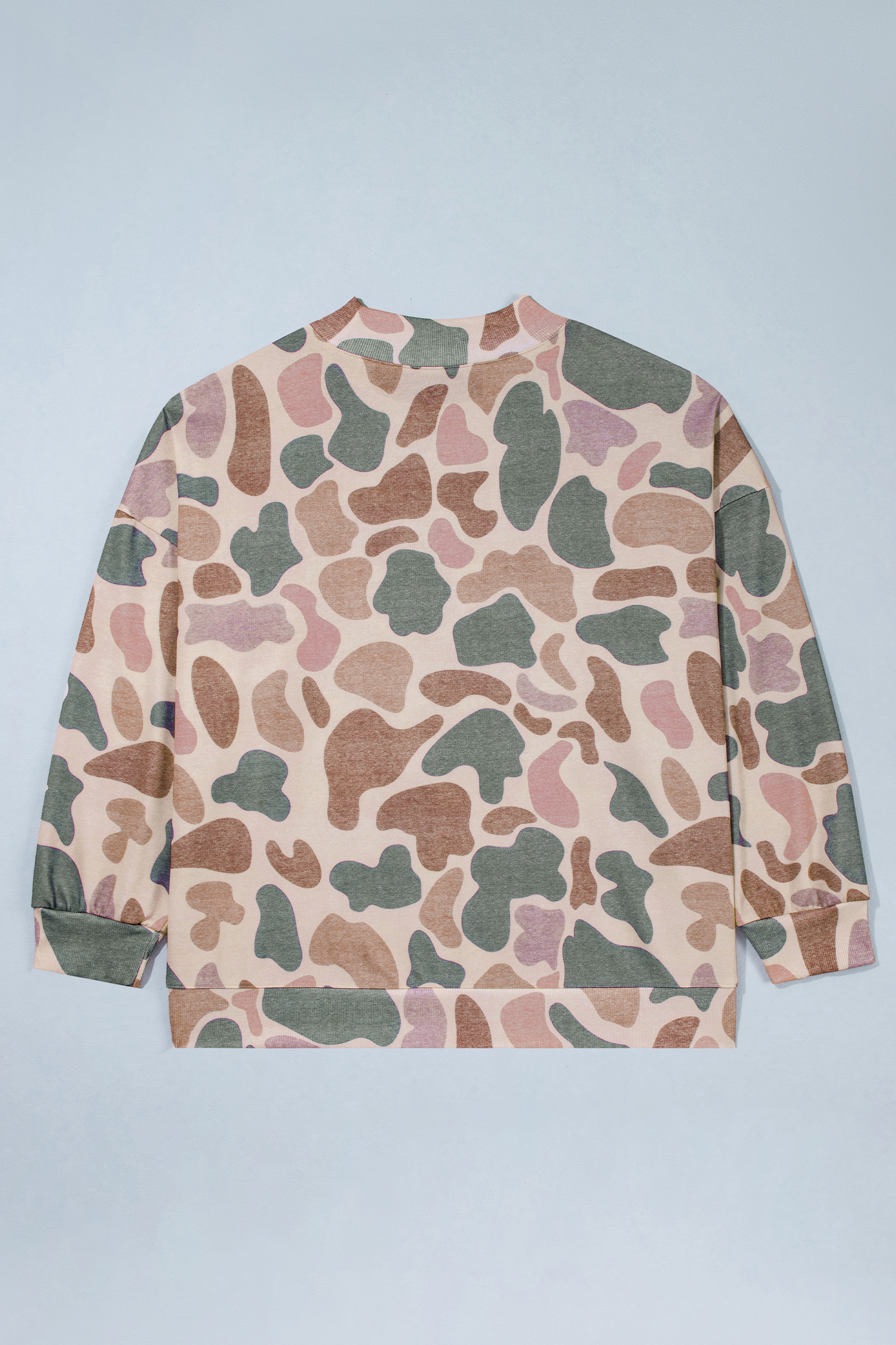 Multicolour Camo Print Ribbed Mock Neck Plus Size Sweatshirt - Imagen 5