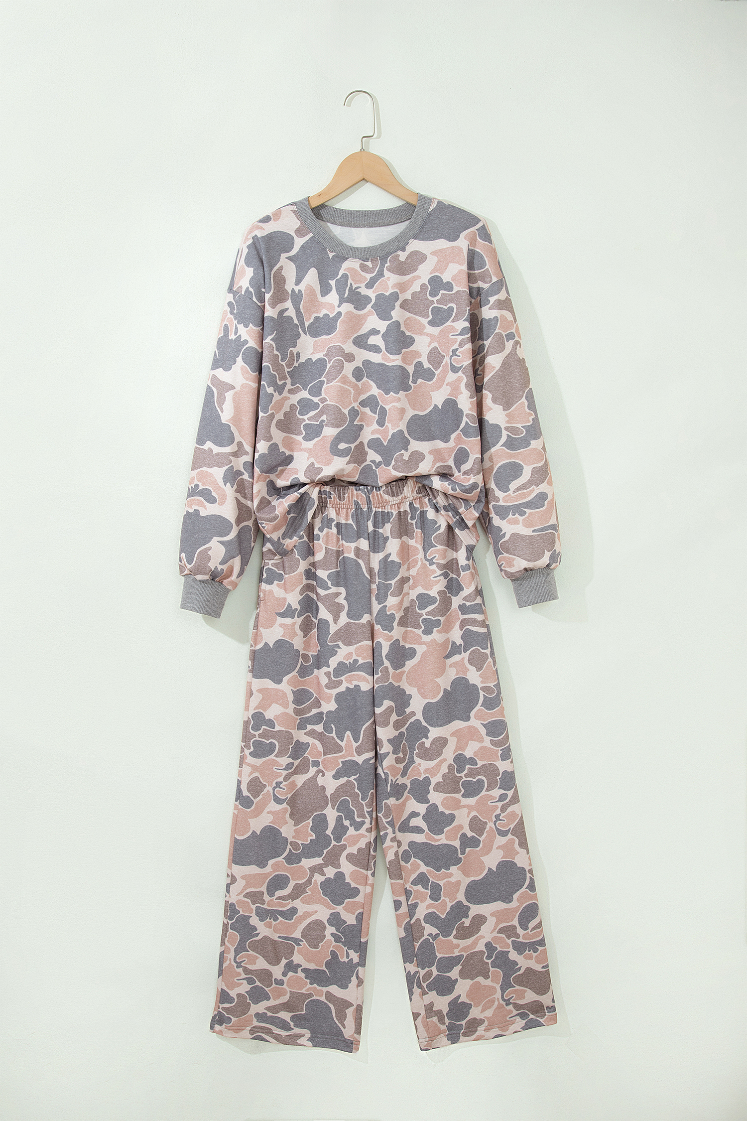 Multicolour Camouflage Print Long Sleeve Top Loose 2pcs Pants Set - Imagen 4