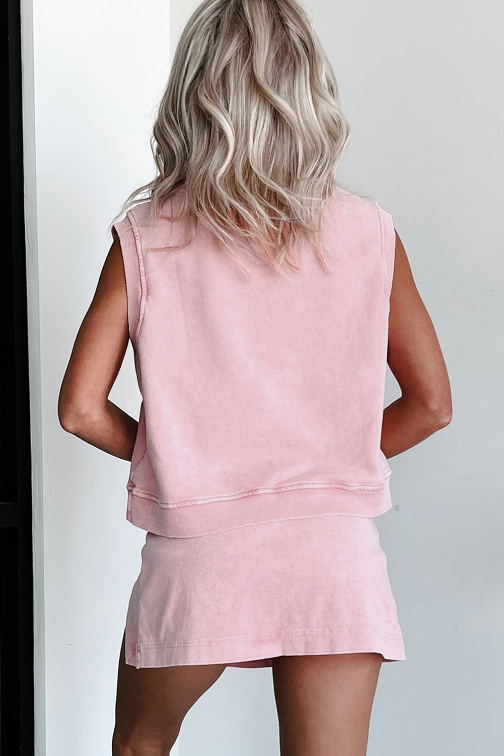 Phalaenopsis Solid Color Washed Sleeveless Top Split Skort Cotton 2pcs Outfit - Imagen 9