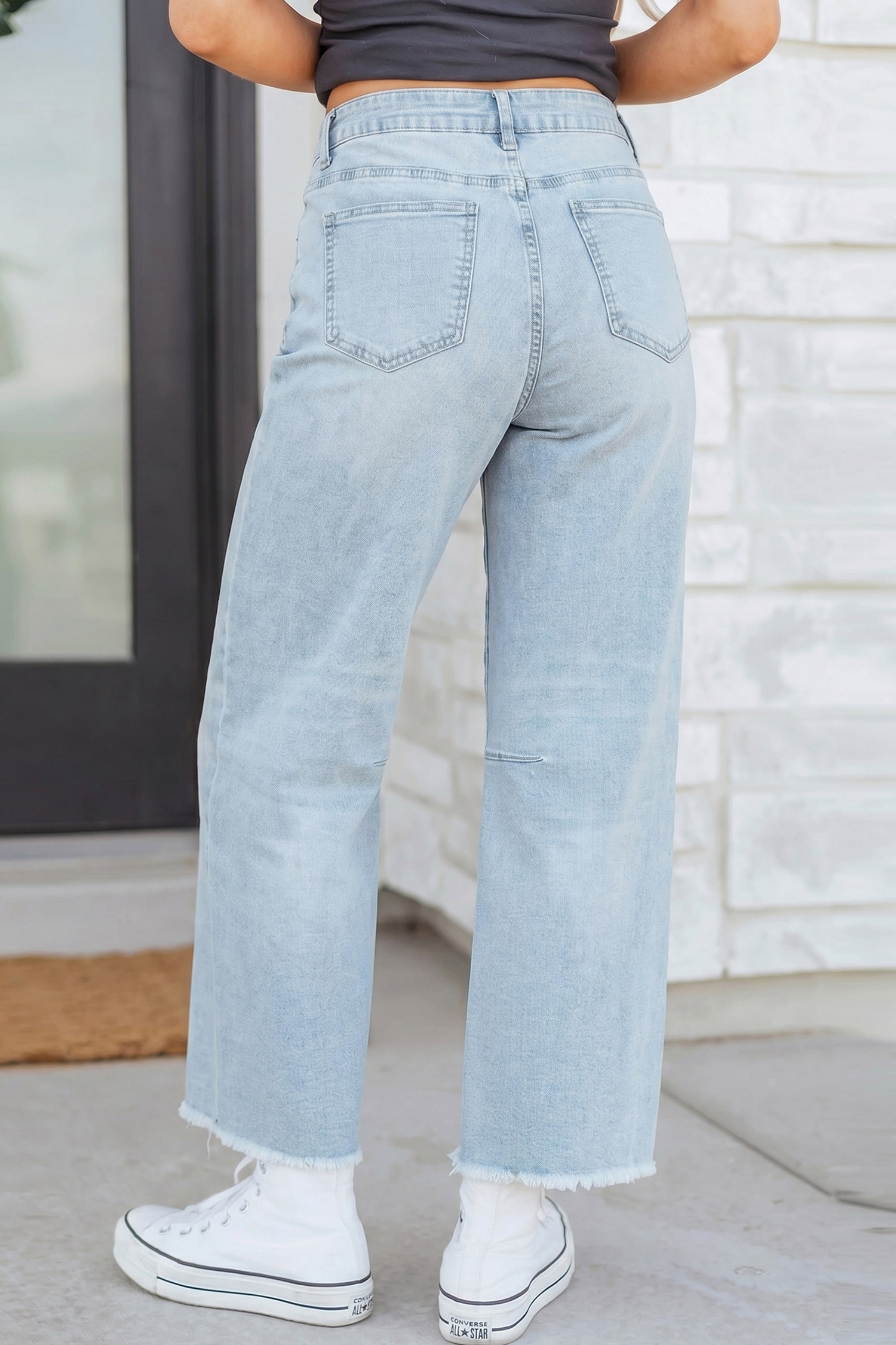 Beau Blue Sequin Rugby Pattern Raw Hem Casual Jeans - Image 4