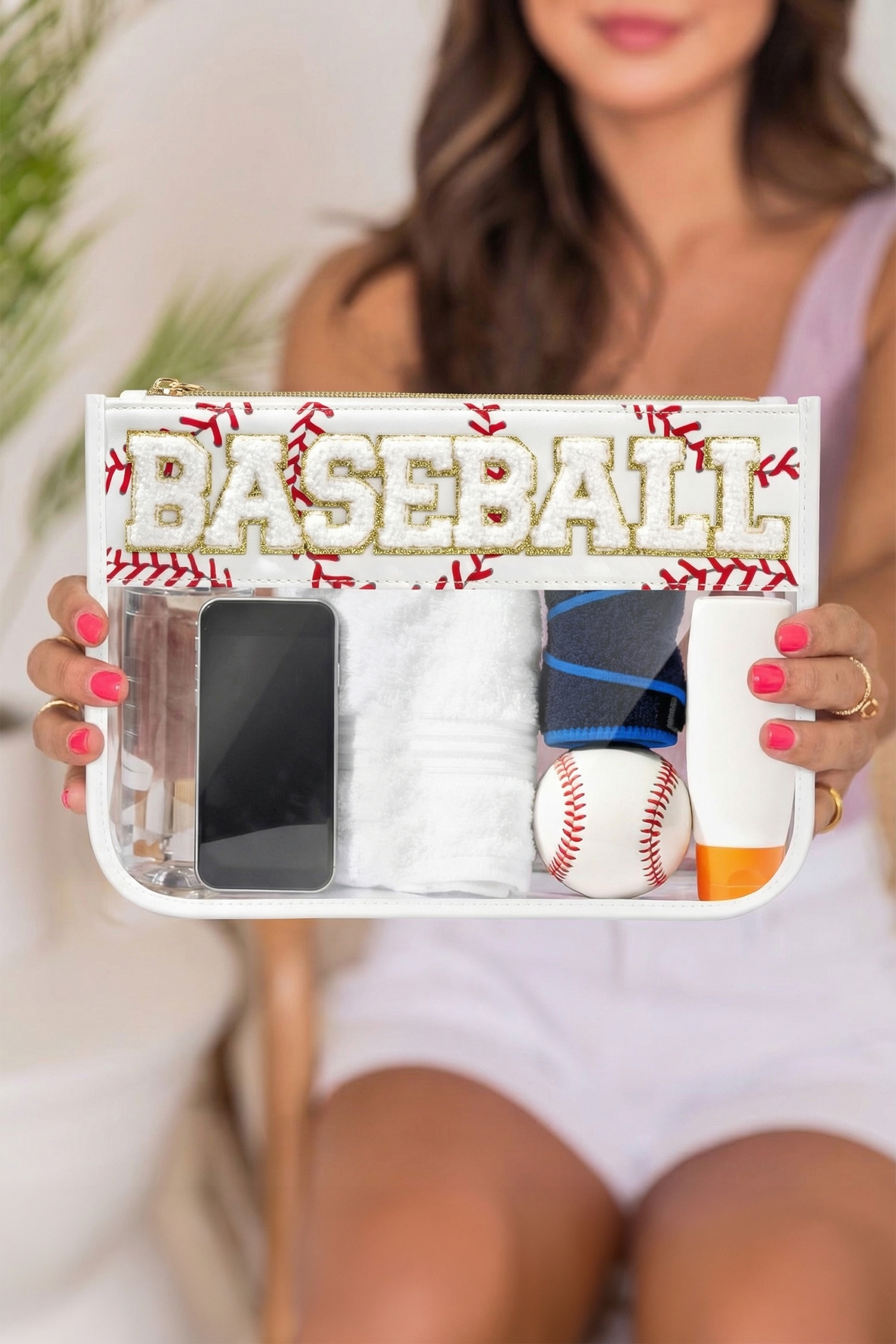 Brown BASEBALL Chenille Letter Patch Game Day Stadium Clear PVC Cosmetic Bag - Image 8