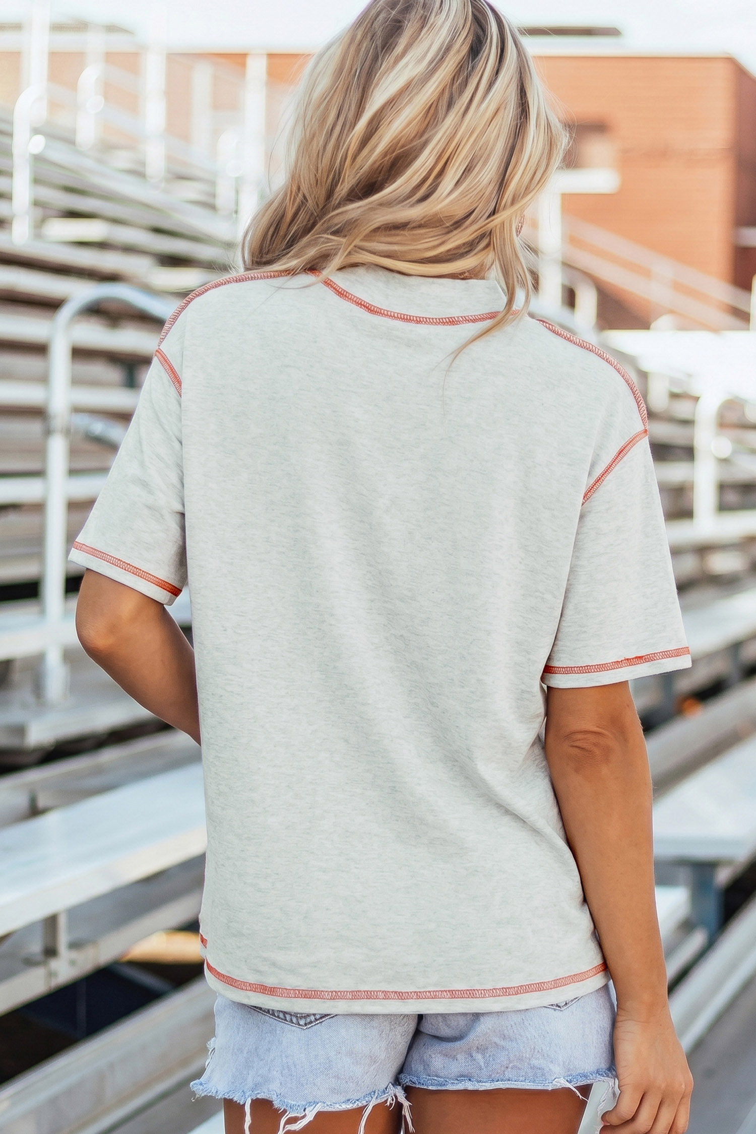 Light Grey GAME DAY/ FOOTBALL Double Side Printed Seam Detail Loose Tee - Image 5