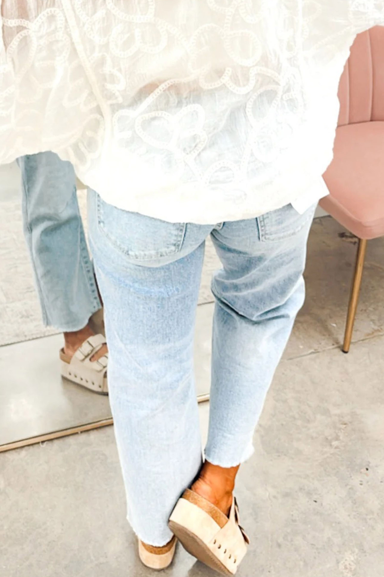 Beau Blue Sequin Rugby Pattern Raw Hem Casual Jeans - Image 2
