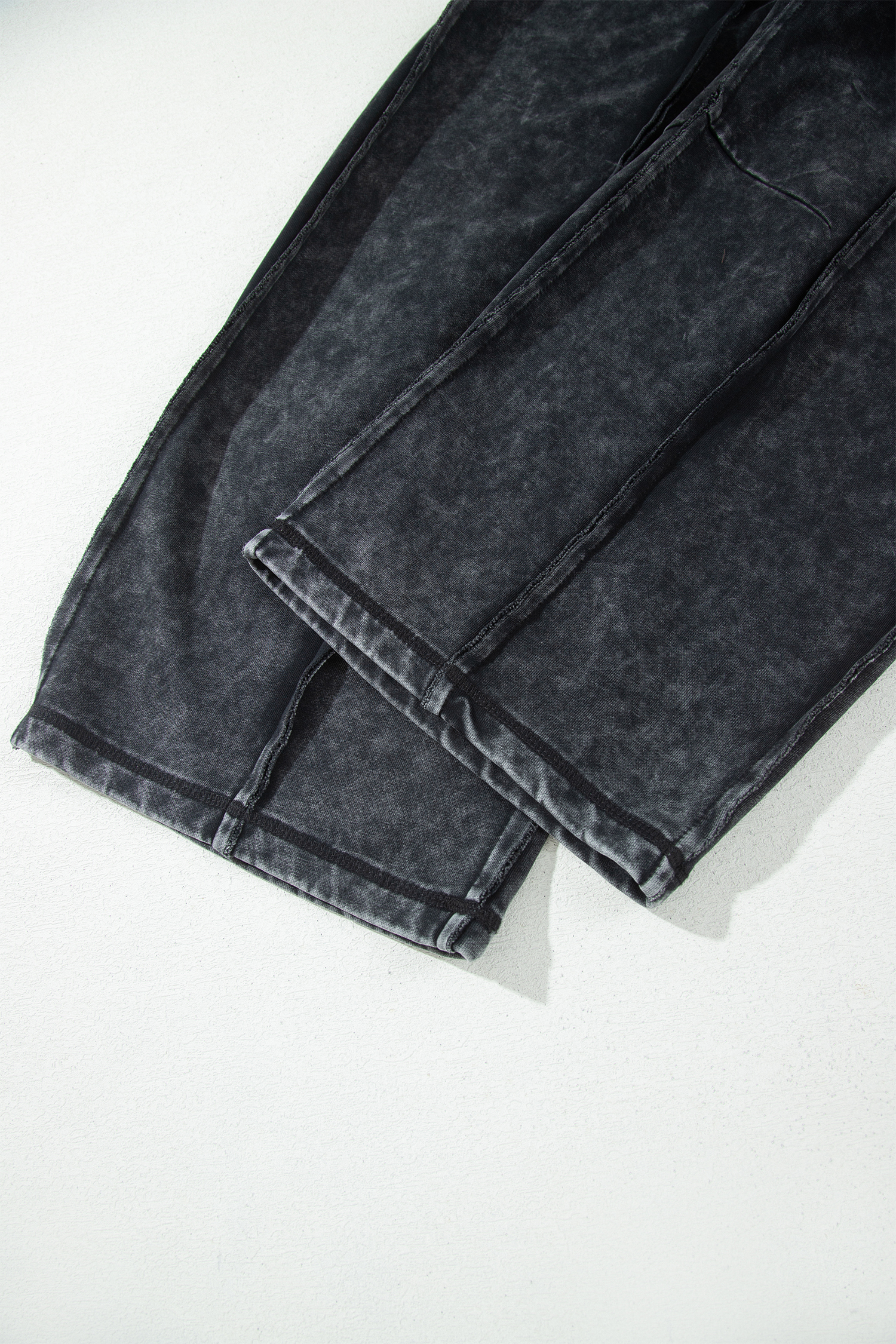 Black Mineral Wash Raw Seam Drawstring Elastic Waist Barrel Pants - Image 8