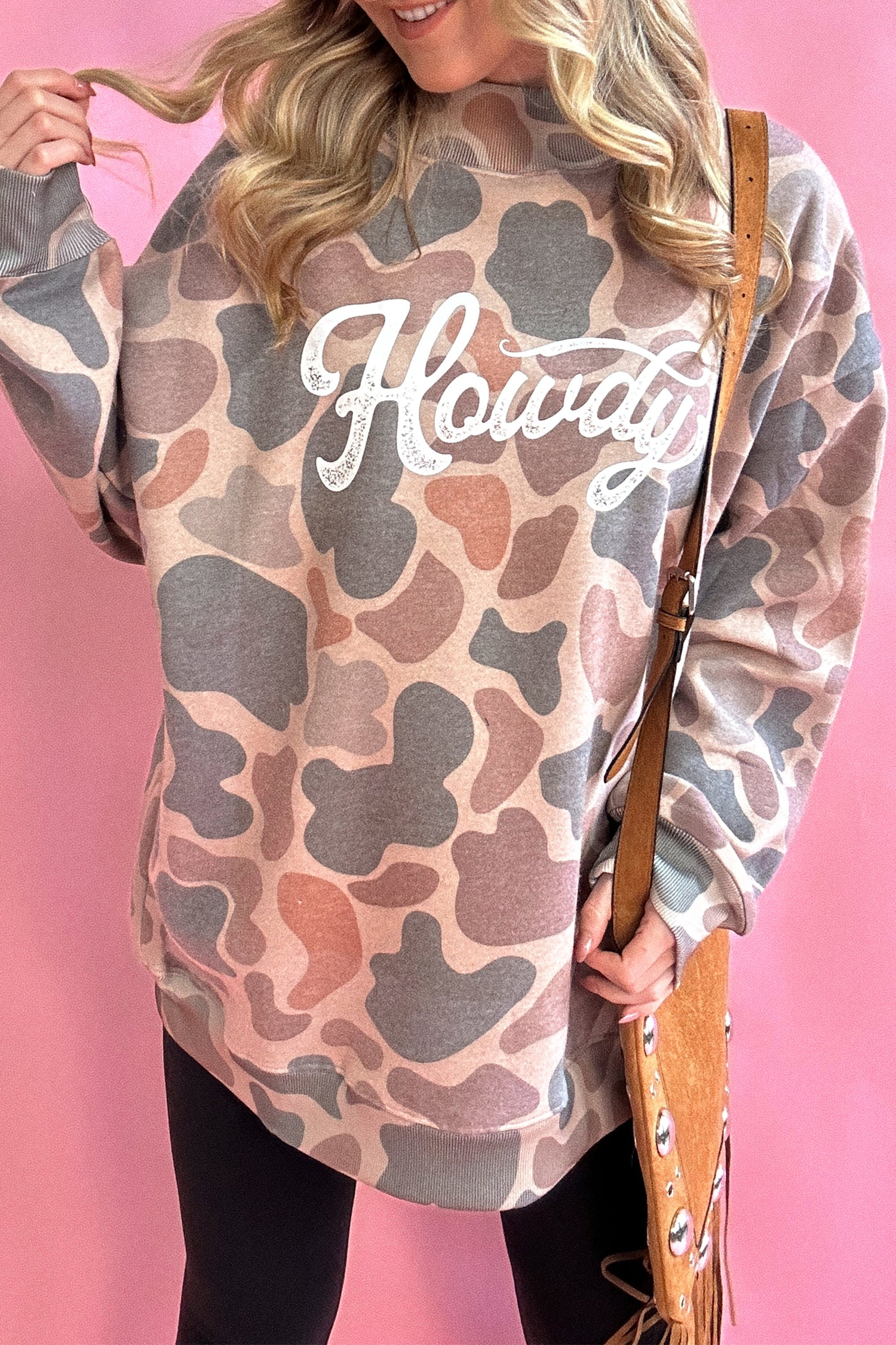 Multicolour Camo Print Howdy Western Style Baggy Pullover Sweatshirt - Image 3