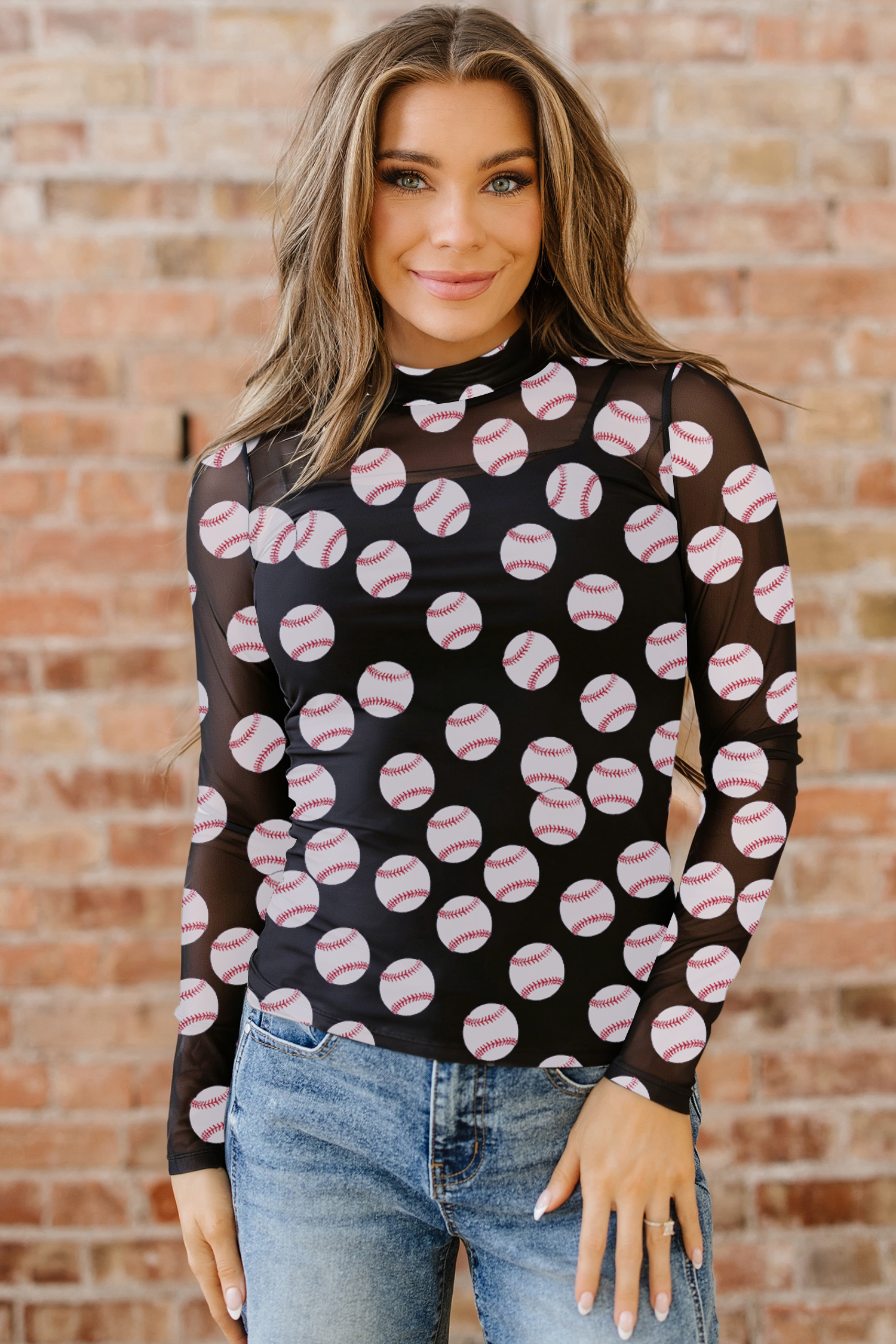 Black Rugby Game Day Sheer Mesh Long Sleeve Top - Imagen 10