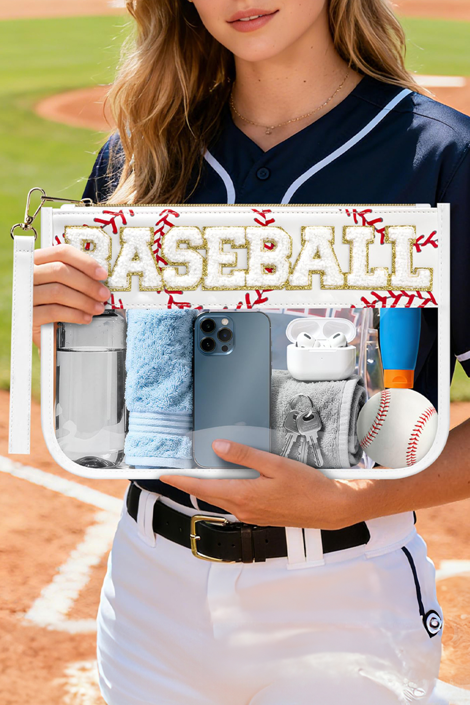 Brown BASEBALL Chenille Letter Patch Game Day Stadium Clear PVC Cosmetic Bag - Image 7