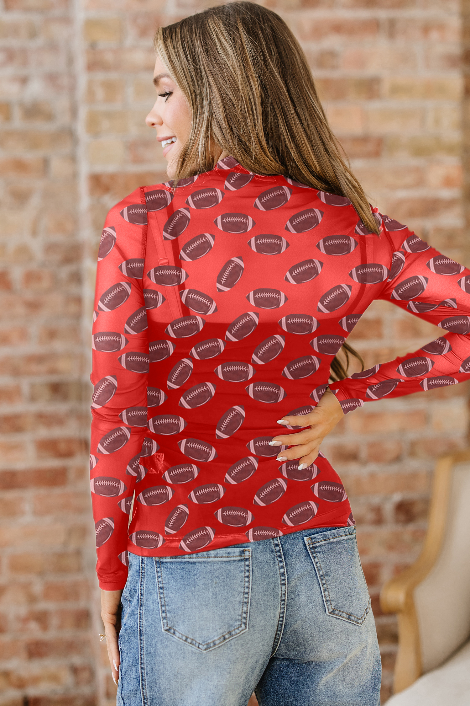 Black Rugby Game Day Sheer Mesh Long Sleeve Top - Imagen 5