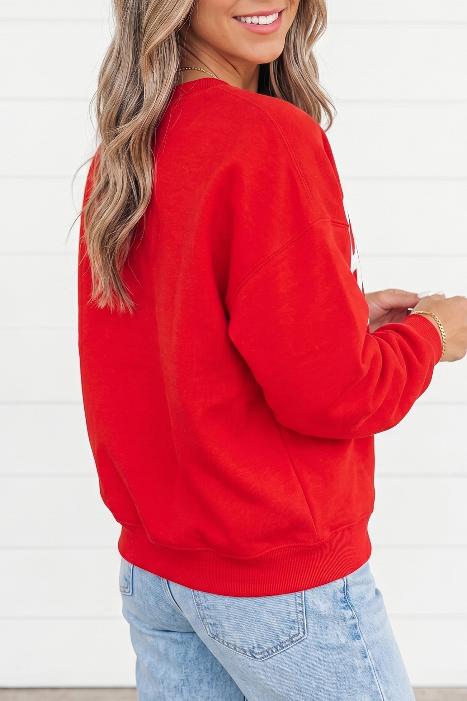 Sky Blue GAMEDAY Embroidered Patch Pattern Casual Shift Sweatshirt - Imagen 5