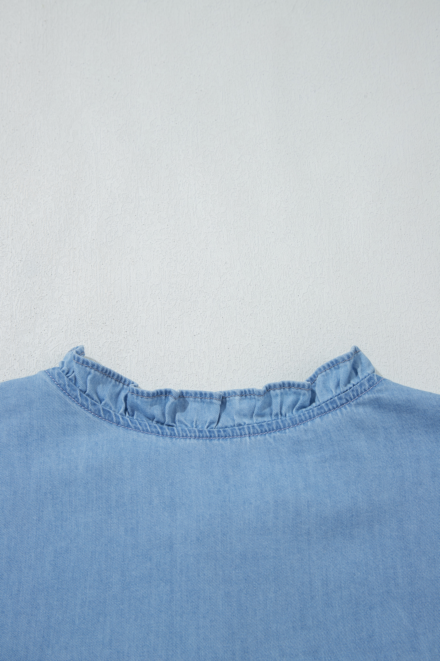 Beau Blue Western Ruffle V Neck Long Sleeve Chambray Blouse - Image 12