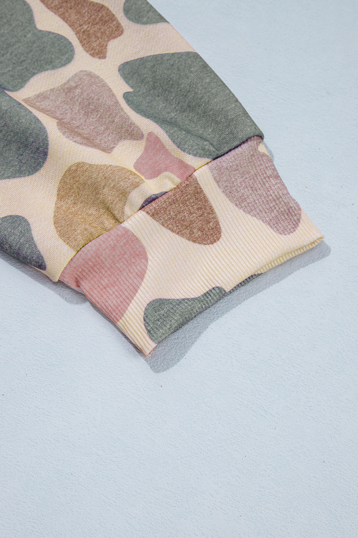 Multicolour Camo Print Ribbed Mock Neck Plus Size Sweatshirt - Imagen 9