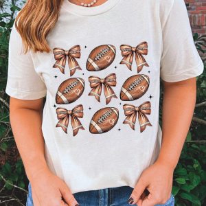 White Football Fashion Bow Print Cotton Blend T Shirt