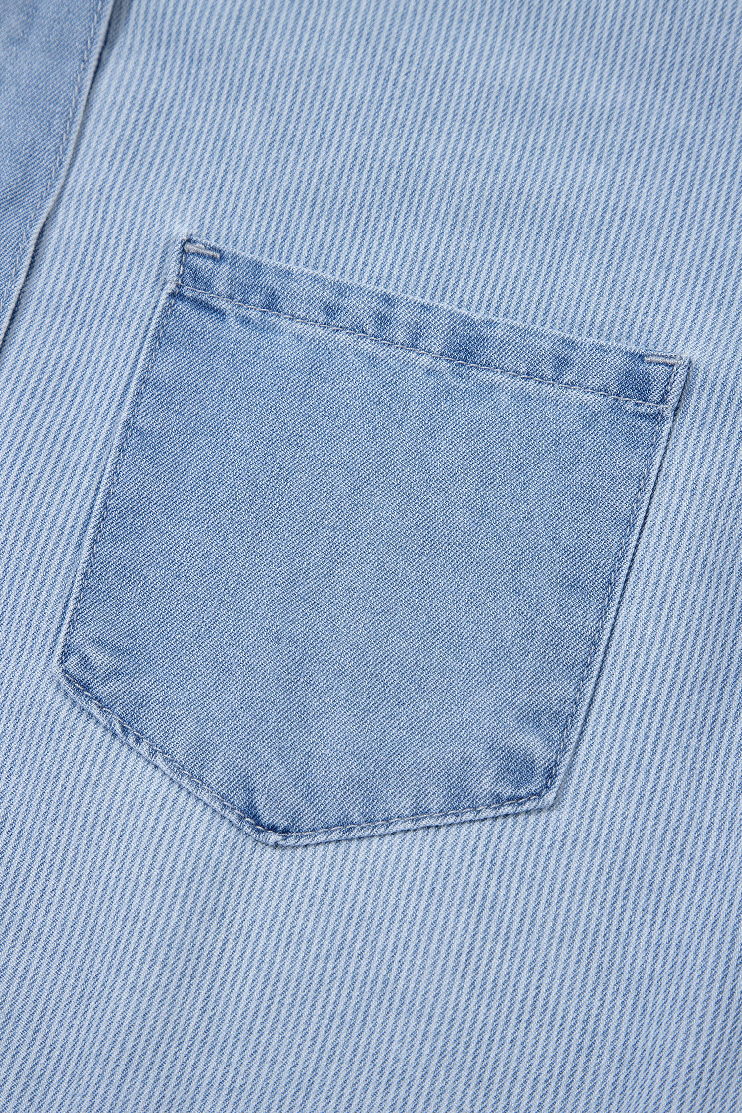 Beau Blue Lightweight Denim Striped Patchwork Button Down Shacket - Image 6