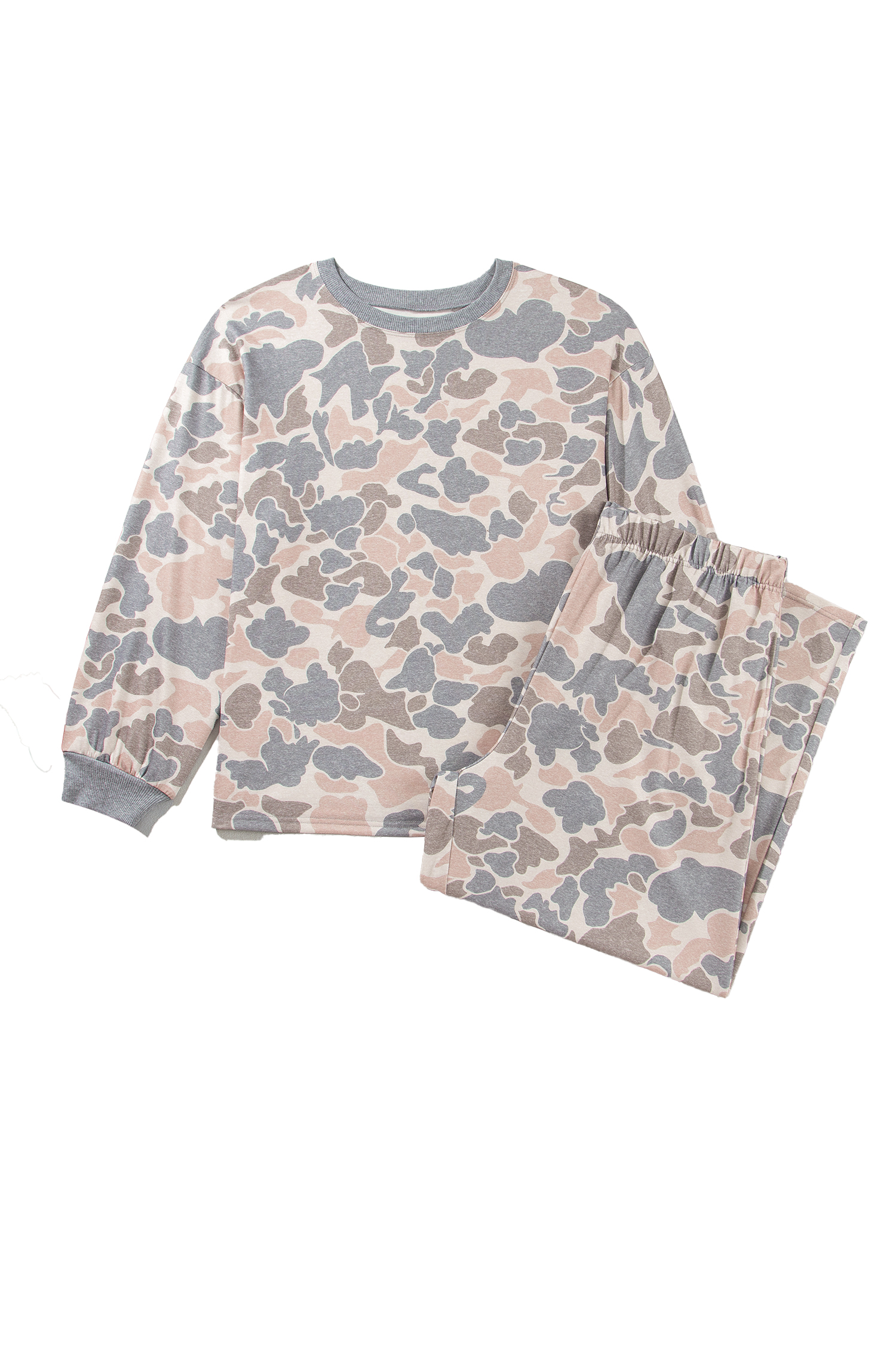 Multicolour Camouflage Long Sleeve Round Neck Two-Piece Plus Size Set - Image 14