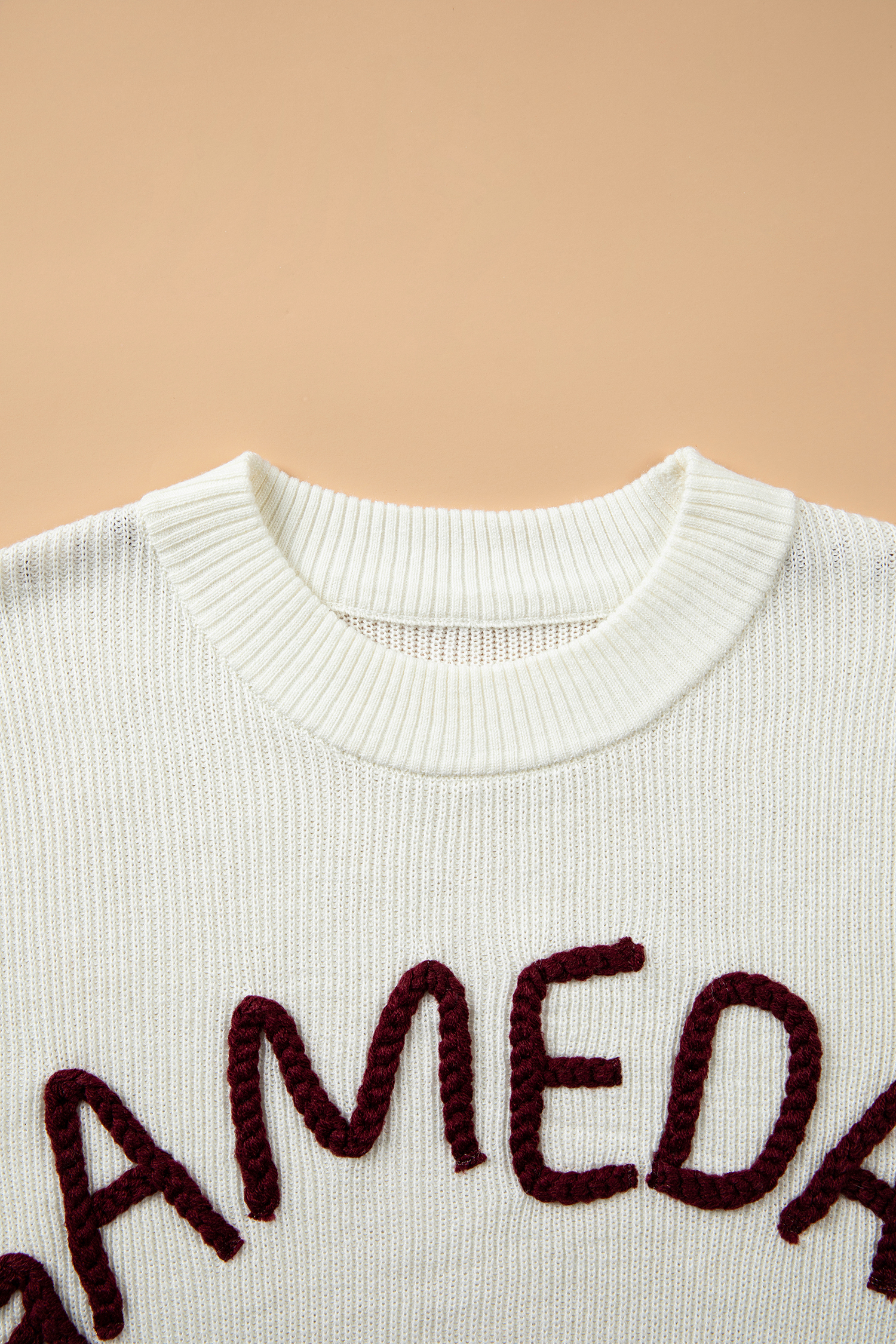 Beige Drop Shoulder Game Day Letter Print Pullover Sweater - Imagen 11