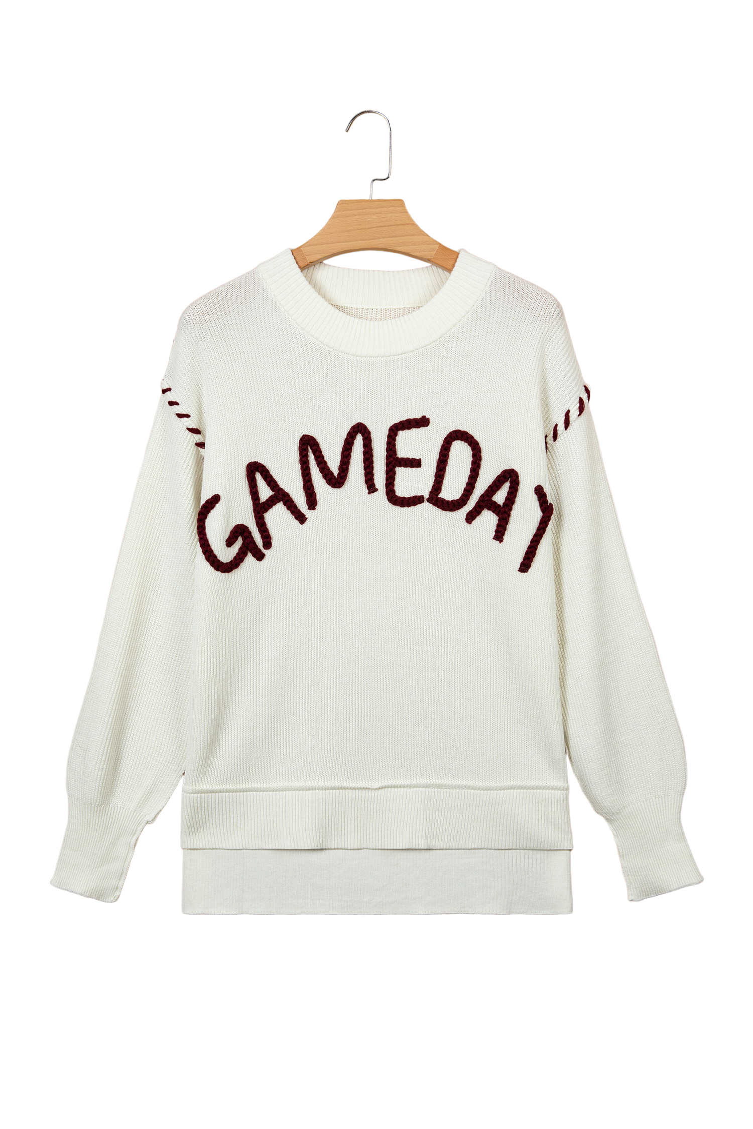 Beige Drop Shoulder Game Day Letter Print Pullover Sweater - Imagen 17