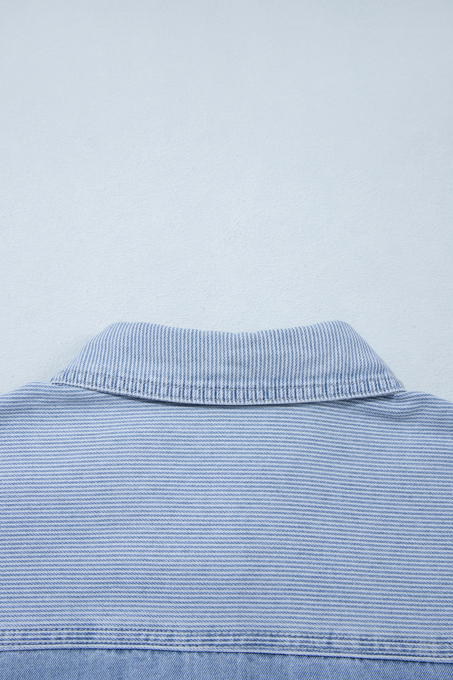 Beau Blue Lightweight Denim Striped Patchwork Button Down Shacket - Image 7