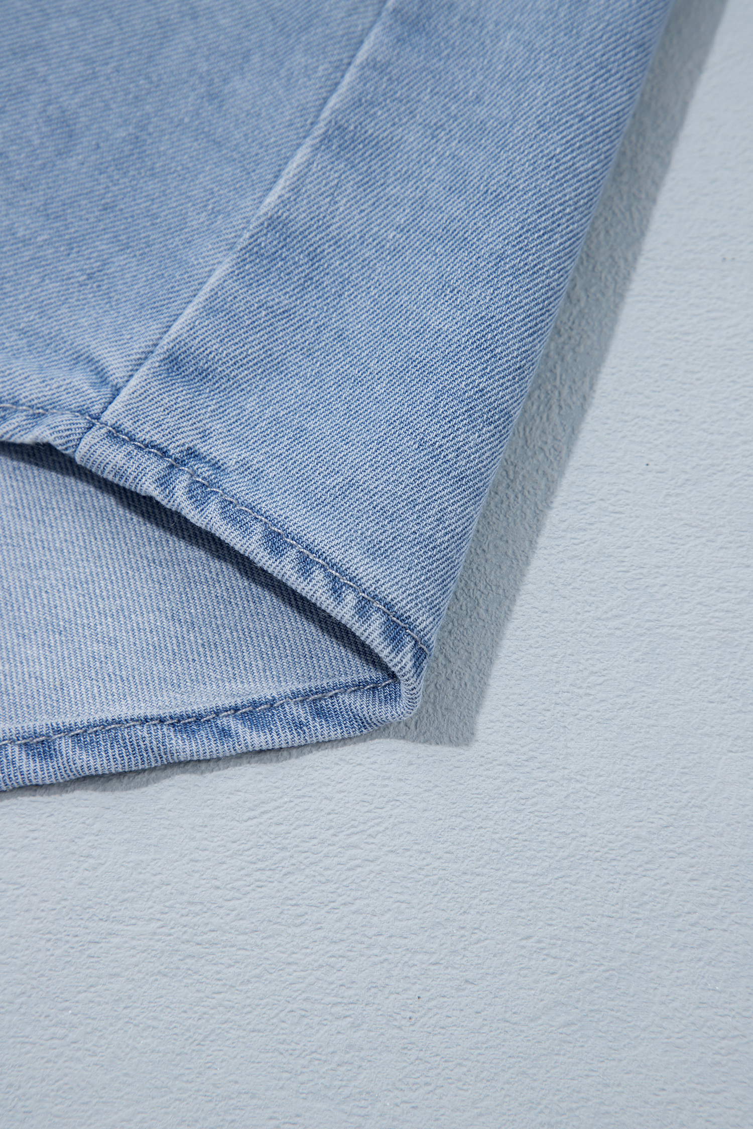 Beau Blue Lightweight Denim Striped Patchwork Button Down Shacket - Image 10